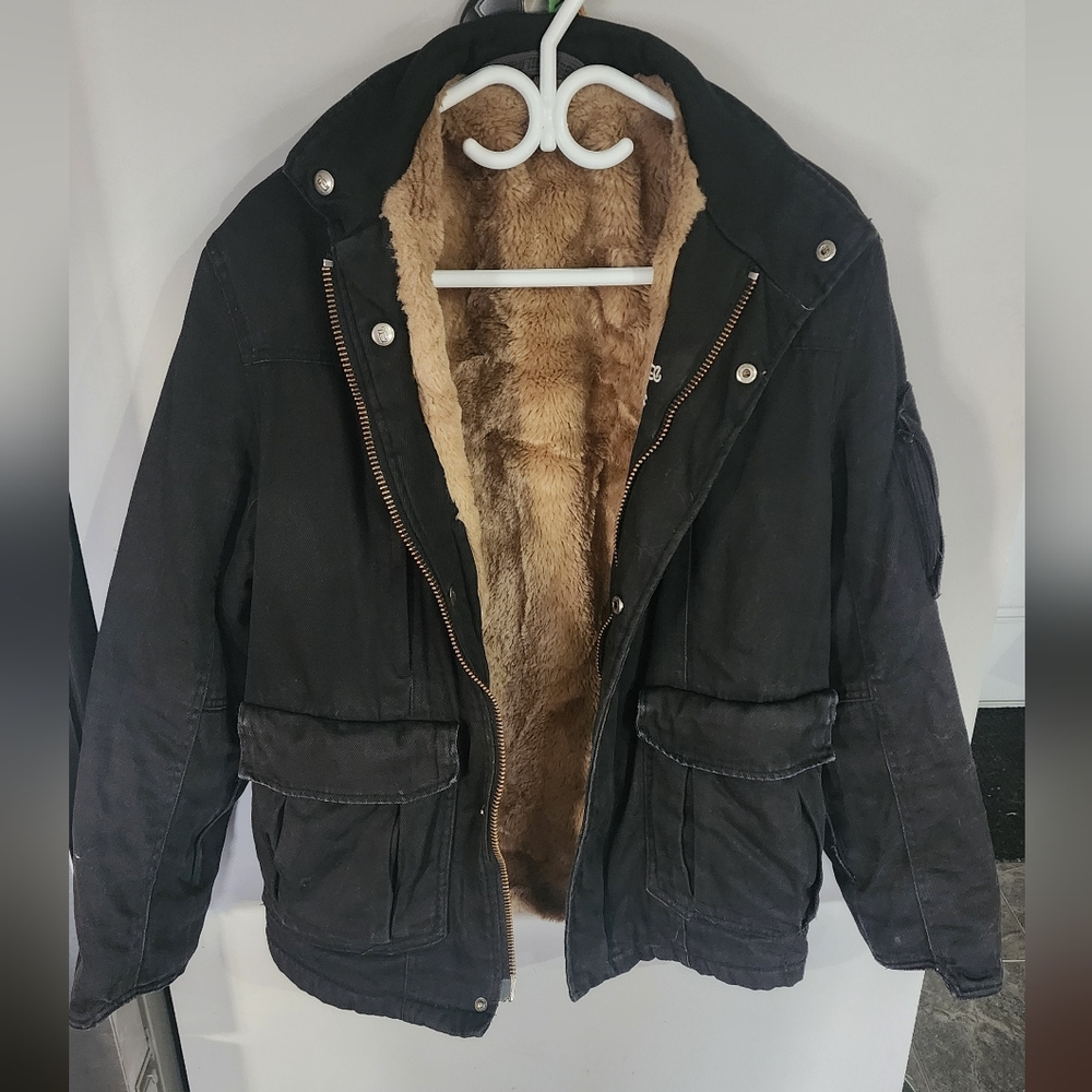 Hoodlamb Black Faux-Fur-Lined Hemp Jacket